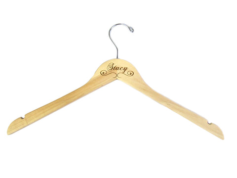 Personalized Natural Wooden Hanger with Name and Flourish