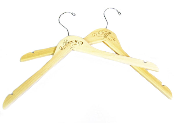 Personalized Natural Wooden Hanger with Name and Flourish